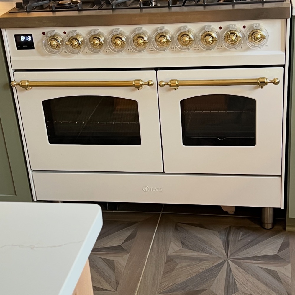 White and Gold Dual Fuel Range Oven
